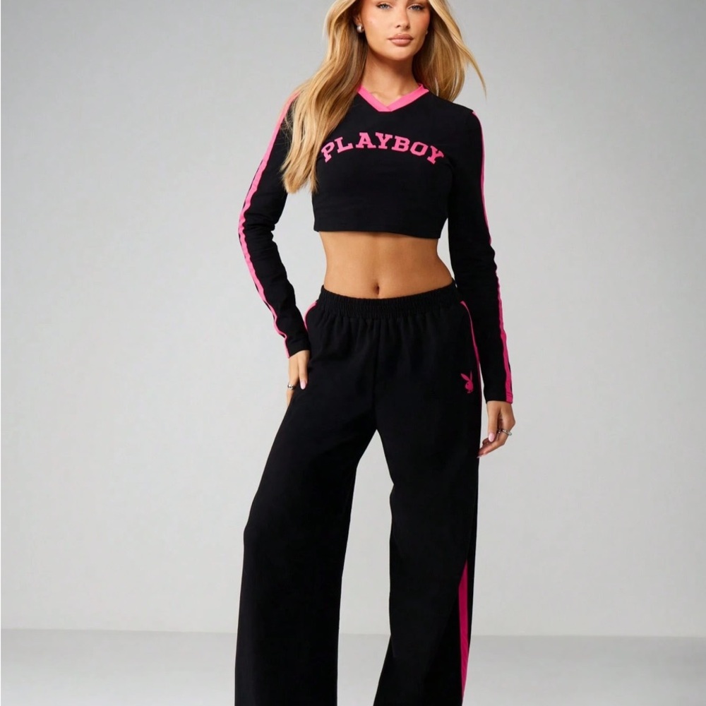 PLAYBOY Women's Black Joggers with Pink Accents